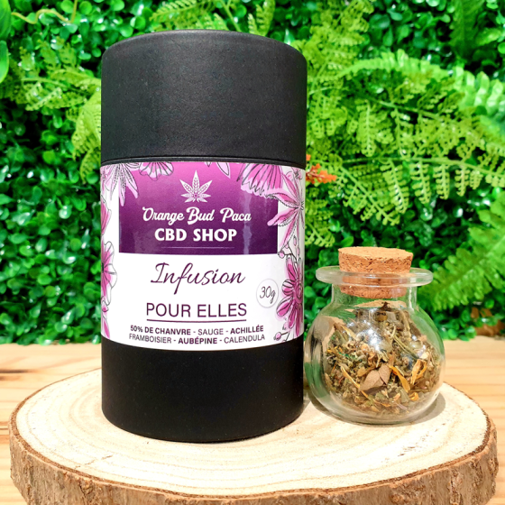 POUR ELLES INFUSION TISANE 50%  CBD CHANVRE QUALITE PREMIUM ORANGE BUD PACA CBD & CRD SHOP 84100